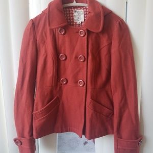 Burnt orange pea coat with detachable hood!